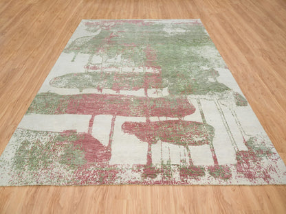 Green 9'0" x 11'10" Modern and Contemporary Hand knotted Wool Rug - Sku: O065623