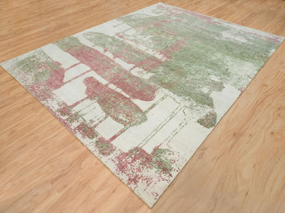 Green 9'0" x 11'10" Modern and Contemporary Hand knotted Wool Rug - Sku: O065623