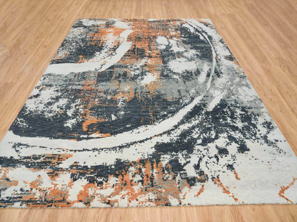 Black 9'3" x 11'9" Modern and Contemporary Hand knotted Wool Rug - Sku: O065624
