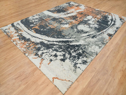 Black 9'3" x 11'9" Modern and Contemporary Hand knotted Wool Rug - Sku: O065624