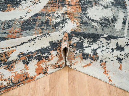 Black 9'3" x 11'9" Modern and Contemporary Hand knotted Wool Rug - Sku: O065624