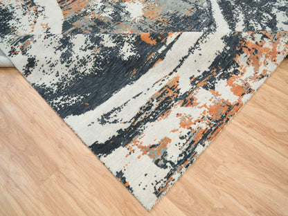 Black 9'3" x 11'9" Modern and Contemporary Hand knotted Wool Rug - Sku: O065624