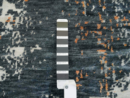 Black 9'3" x 11'9" Modern and Contemporary Hand knotted Wool Rug - Sku: O065624