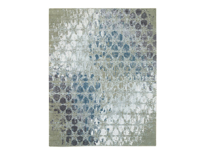Blue 8'0" x 9'10" Modern and Contemporary Hand knotted Wool/Silk Rug - Sku: O065625