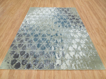 Blue 8'0" x 9'10" Modern and Contemporary Hand knotted Wool/Silk Rug - Sku: O065625
