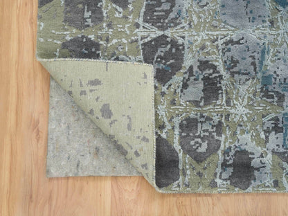 Blue 8'0" x 9'10" Modern and Contemporary Hand knotted Wool/Silk Rug - Sku: O065625