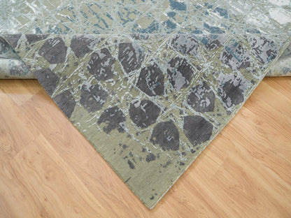 Blue 8'0" x 9'10" Modern and Contemporary Hand knotted Wool/Silk Rug - Sku: O065625