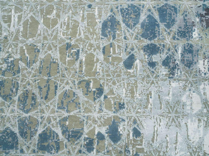 Blue 8'0" x 9'10" Modern and Contemporary Hand knotted Wool/Silk Rug - Sku: O065625