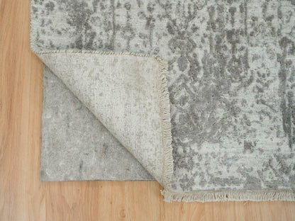 Transitional hand-knotted wool/silk runner in Gray, 2'5" x 22' — SKU O065628 (view 3)