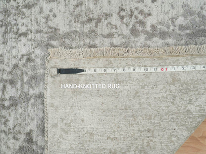 Transitional hand-knotted wool/silk runner in Gray, 2'5" x 22' — SKU O065628 (view 8)
