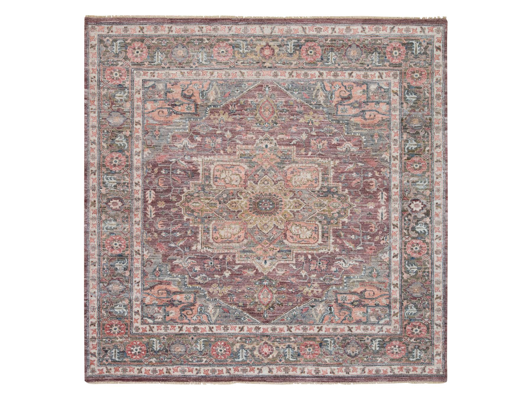 Heriz Tribal & Geometric hand-knotted wool rug in Red & Gray, 9'10" x 10' — SKU O065629