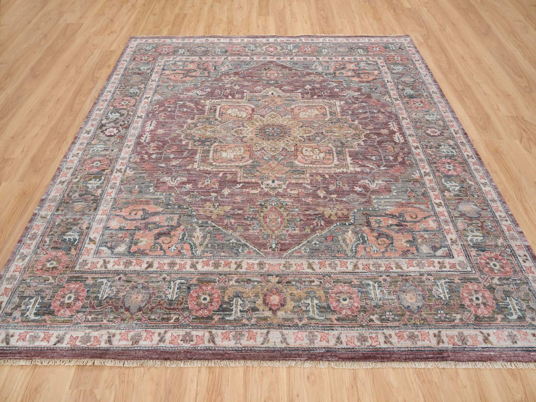 Heriz Tribal & Geometric hand-knotted wool rug in Red & Gray, 9'10" x 10' — SKU O065629 (view 2)