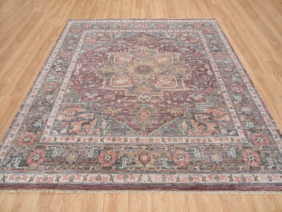 Heriz Tribal & Geometric hand-knotted wool rug in Red & Gray, 9'10" x 10' — SKU O065629 (view 2)