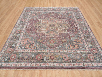 Heriz Tribal & Geometric hand-knotted wool rug in Red & Gray, 9'10" x 10' — SKU O065629 (view 2)