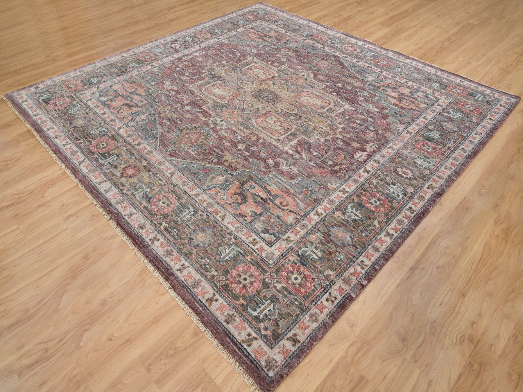 Heriz Tribal & Geometric hand-knotted wool rug in Red & Gray, 9'10" x 10' — SKU O065629 (view 3)