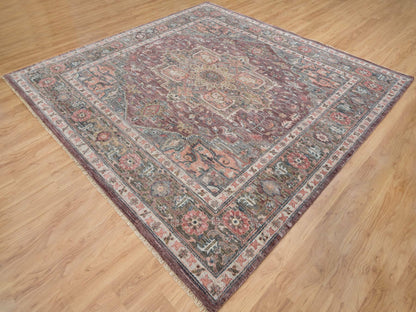 Heriz Tribal & Geometric hand-knotted wool rug in Red & Gray, 9'10" x 10' — SKU O065629 (view 3)
