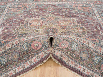 Heriz Tribal & Geometric hand-knotted wool rug in Red & Gray, 9'10" x 10' — SKU O065629 (view 5)
