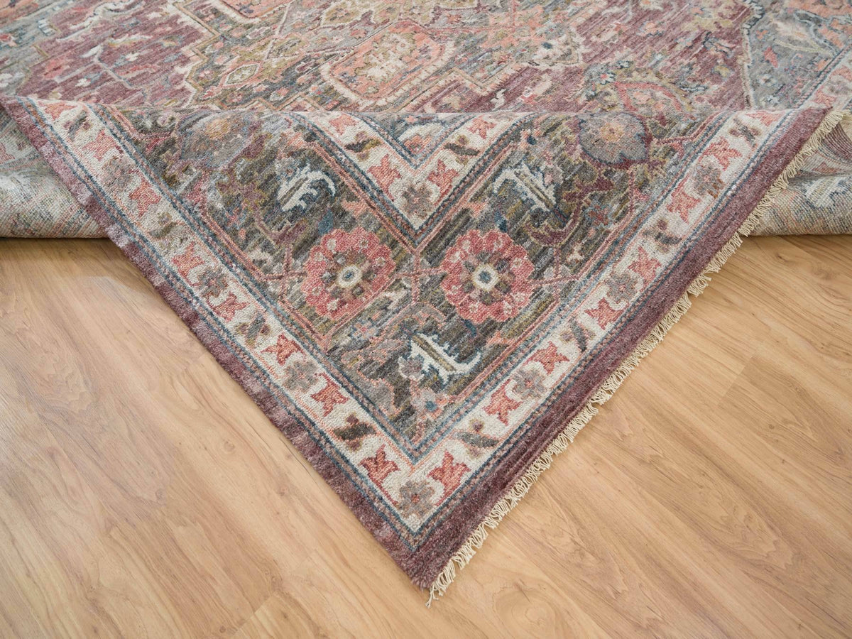 Heriz Tribal & Geometric hand-knotted wool rug in Red & Gray, 9'10" x 10' — SKU O065629 (view 6)