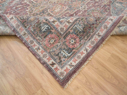 Heriz Tribal & Geometric hand-knotted wool rug in Red & Gray, 9'10" x 10' — SKU O065629 (view 6)