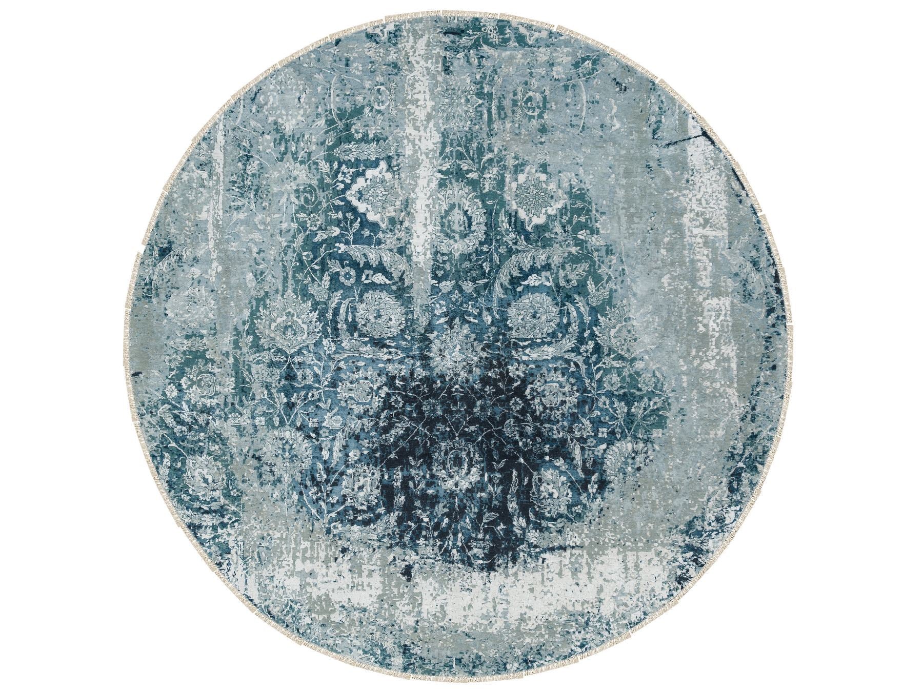 Tabriz Transitional hand-knotted wool/silk rug in Blue, 9'10" x 9'10" — SKU O065630