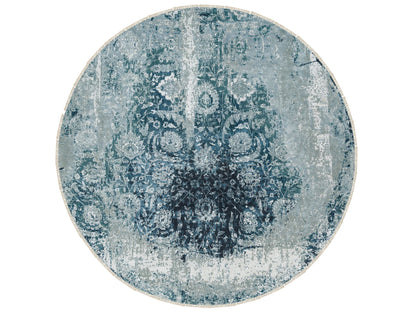 Blue 9'10" x 9'10" Transitional Hand knotted Wool/Silk Rug - Sku: O065630