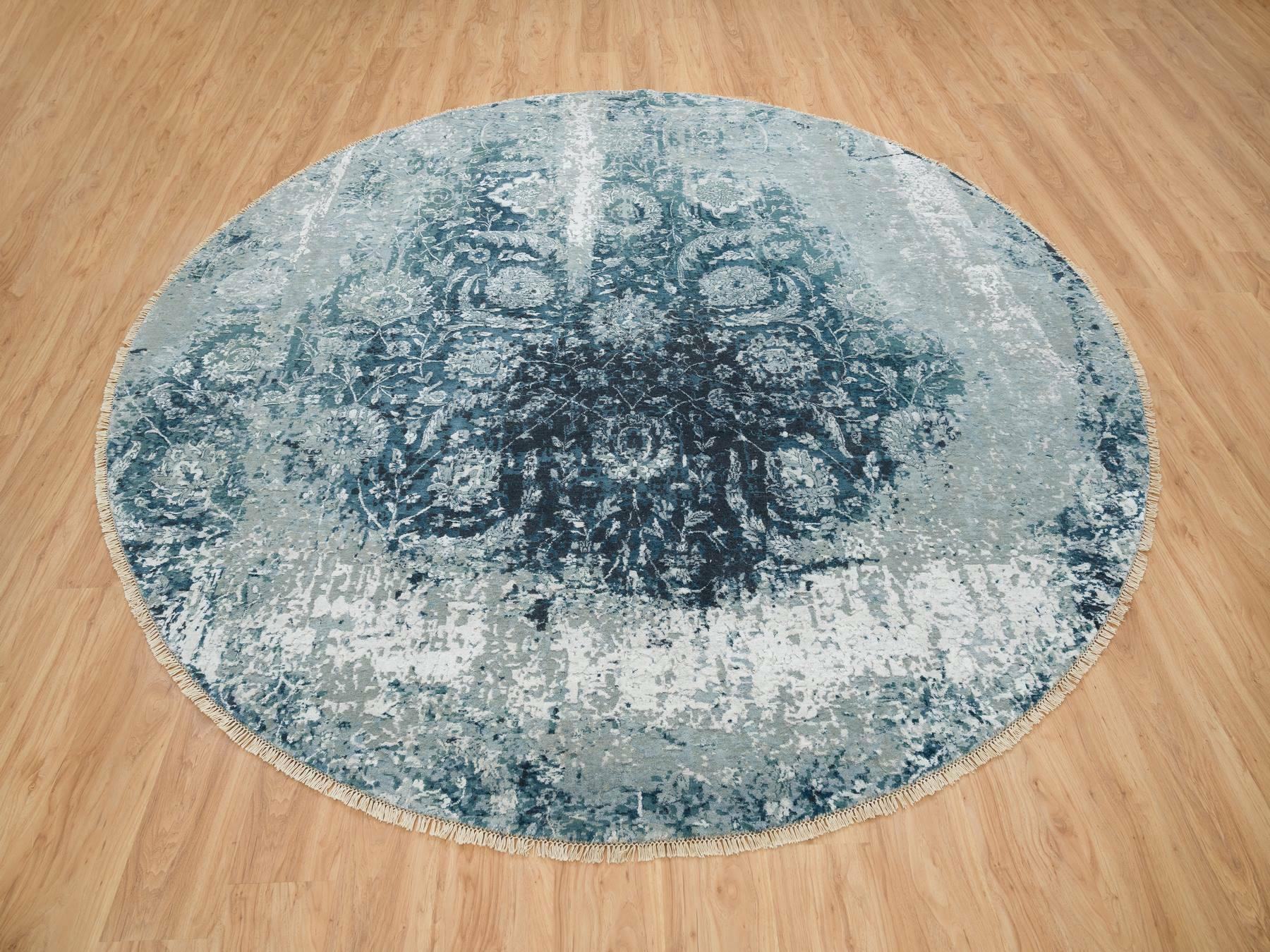 Tabriz Transitional hand-knotted wool/silk rug in Blue, 9'10" x 9'10" — SKU O065630 (view 2)
