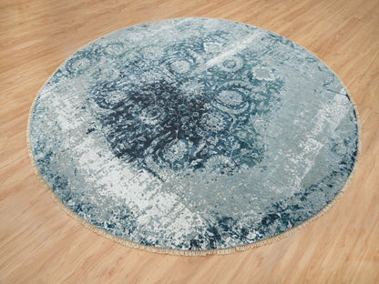 Blue 9'10" x 9'10" Transitional Hand knotted Wool/Silk Rug - Sku: O065630