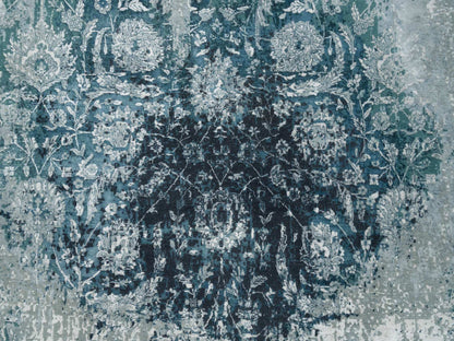 Blue 9'10" x 9'10" Transitional Hand knotted Wool/Silk Rug - Sku: O065630