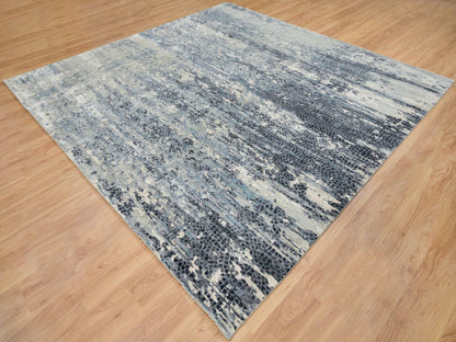 Blue 10'1" x 10'1" Modern and Contemporary Hand knotted Wool/Silk Rug - Sku: O065632