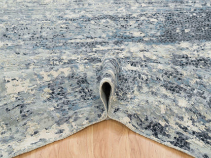 Blue 10'1" x 10'1" Modern and Contemporary Hand knotted Wool/Silk Rug - Sku: O065632