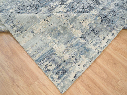 Blue 10'1" x 10'1" Modern and Contemporary Hand knotted Wool/Silk Rug - Sku: O065632
