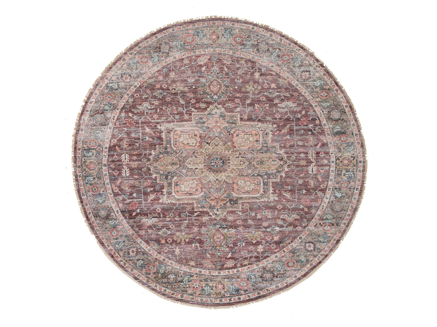 Heriz Tribal & Geometric hand-knotted wool rug in Red & Gray, 9'7" x 9'7" — SKU O065633