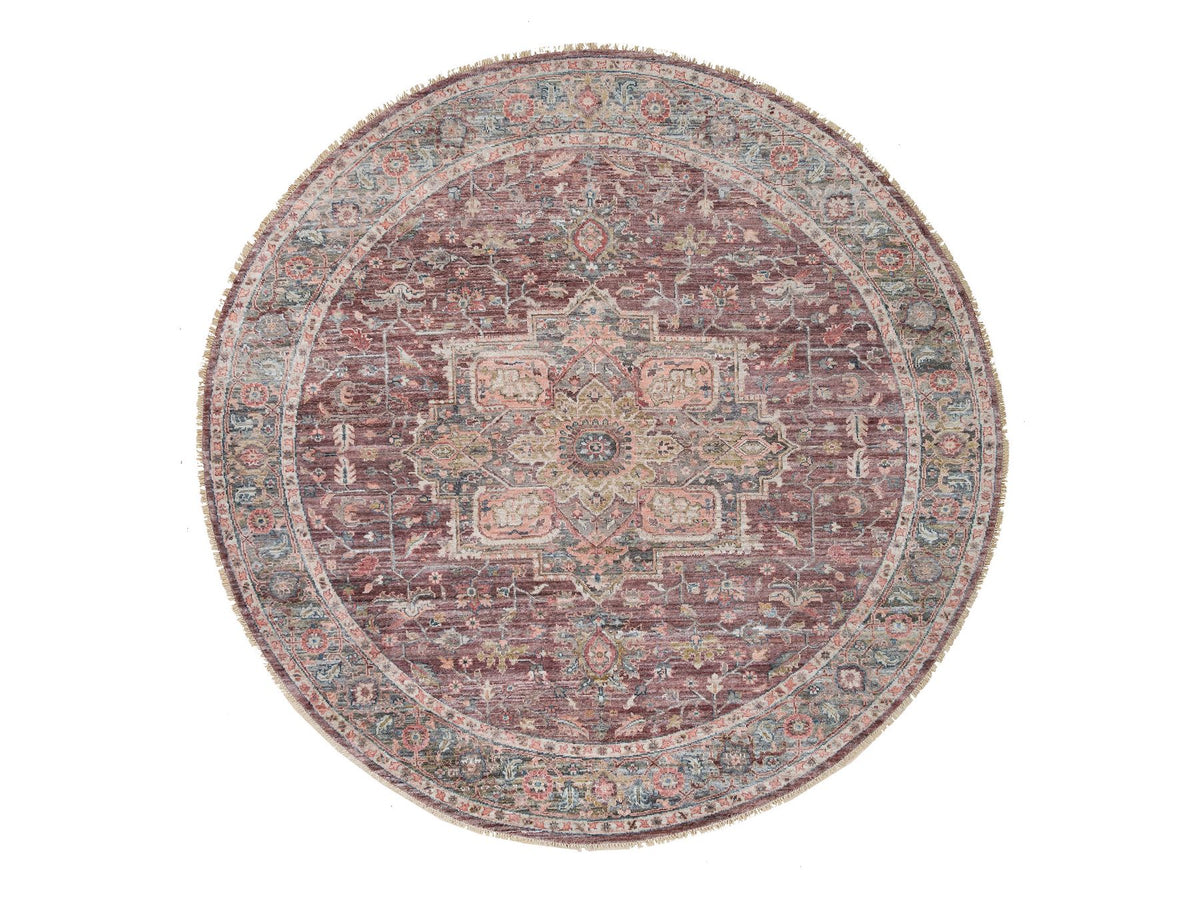 Heriz Tribal & Geometric hand-knotted wool rug in Red & Gray, 9'7" x 9'7" — SKU O065633