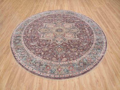 Heriz Tribal & Geometric hand-knotted wool rug in Red & Gray, 9'7" x 9'7" — SKU O065633 (view 2)