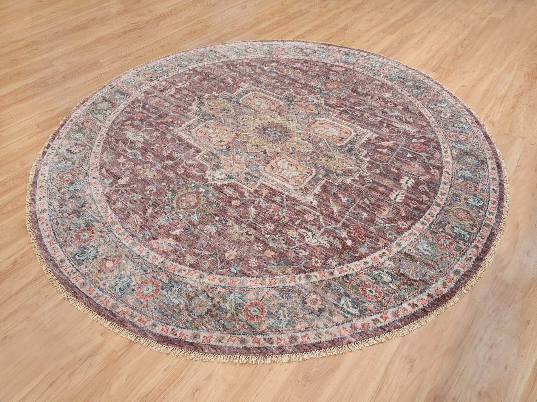 Heriz Tribal & Geometric hand-knotted wool rug in Red & Gray, 9'7" x 9'7" — SKU O065633 (view 3)