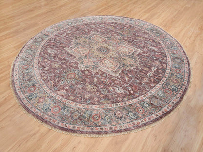 Heriz Tribal & Geometric hand-knotted wool rug in Red & Gray, 9'7" x 9'7" — SKU O065633 (view 3)