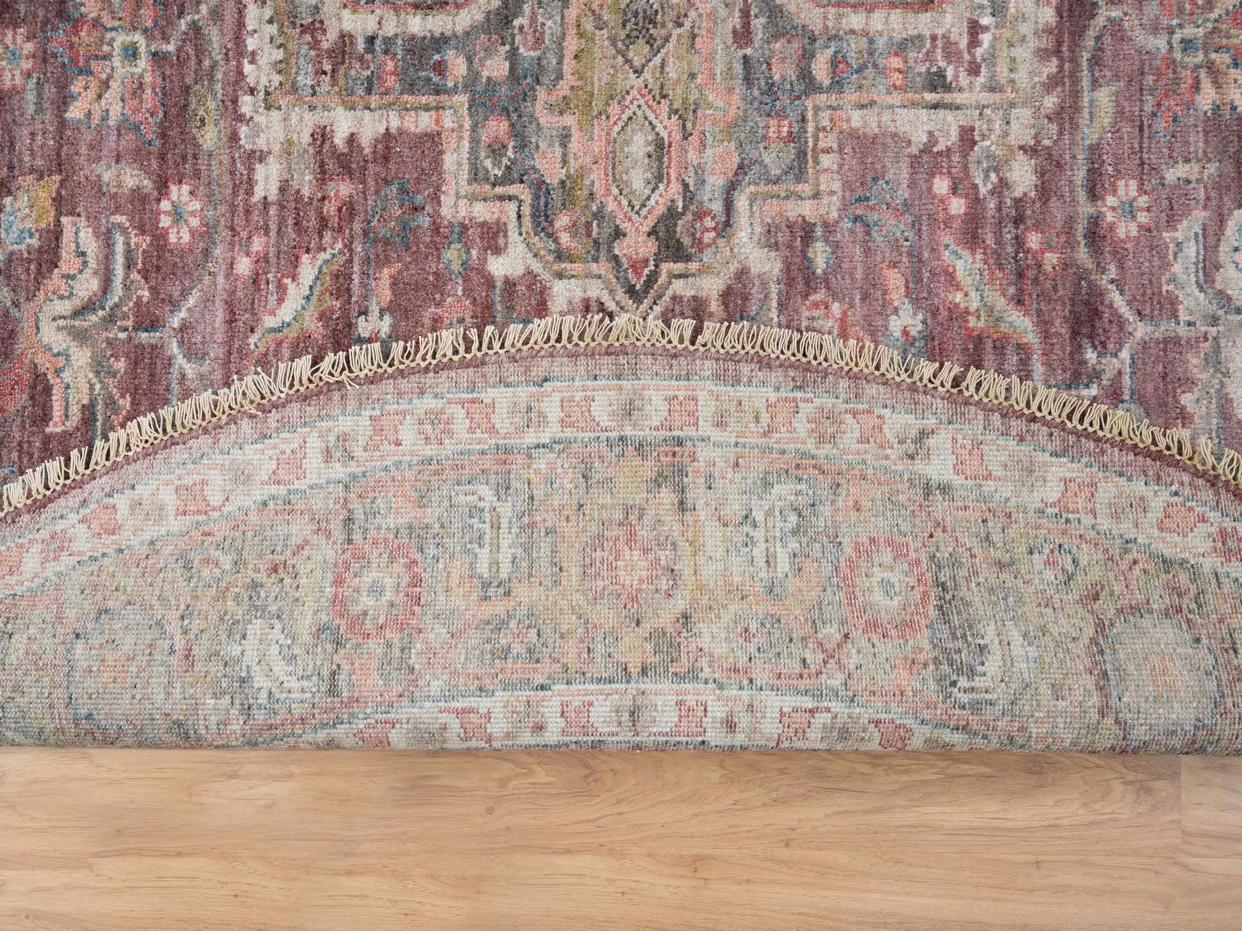 Heriz Tribal & Geometric hand-knotted wool rug in Red & Gray, 9'7" x 9'7" — SKU O065633 (view 4)