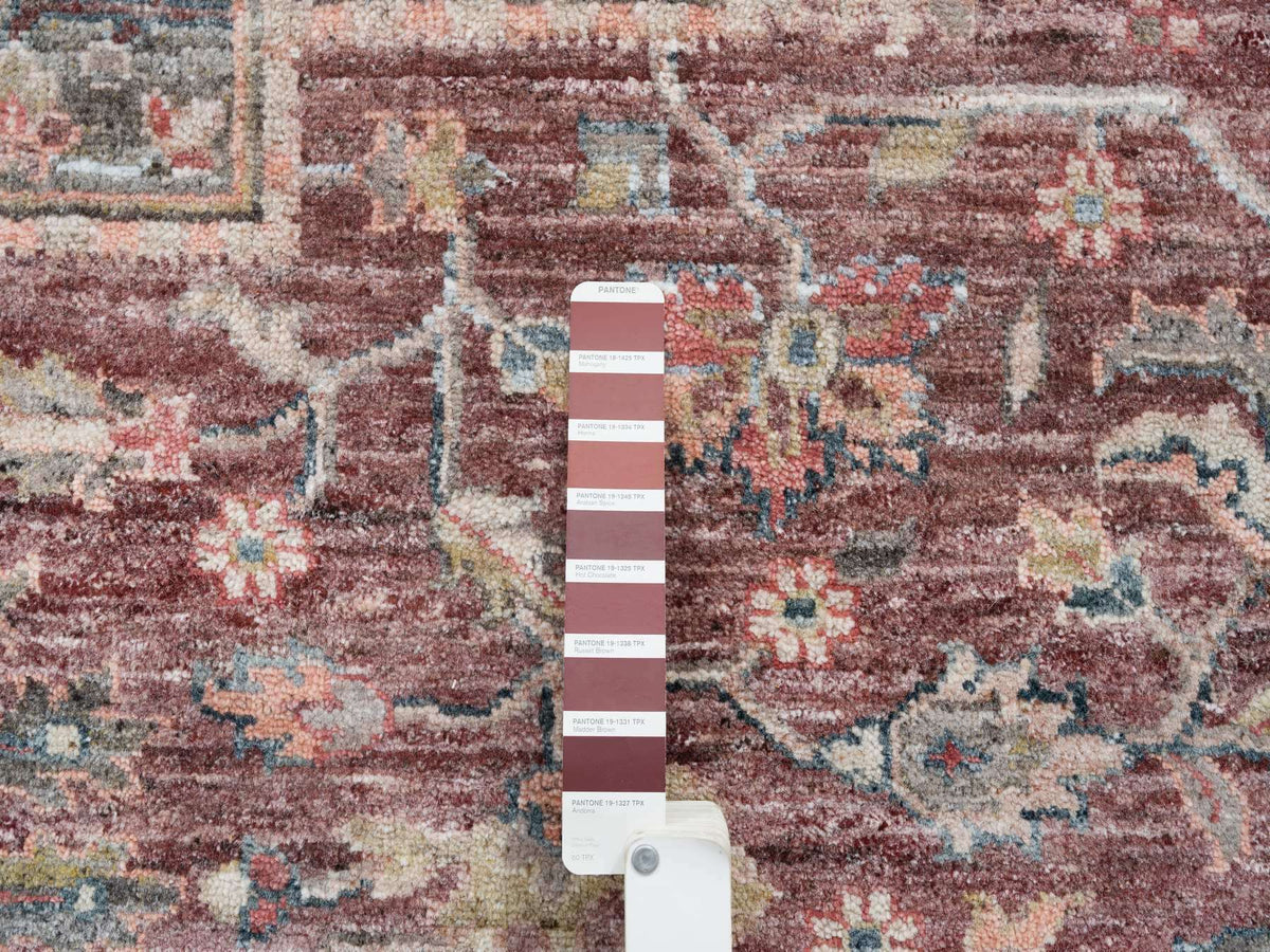 Heriz Tribal & Geometric hand-knotted wool rug in Red & Gray, 9'7" x 9'7" — SKU O065633 (view 7)