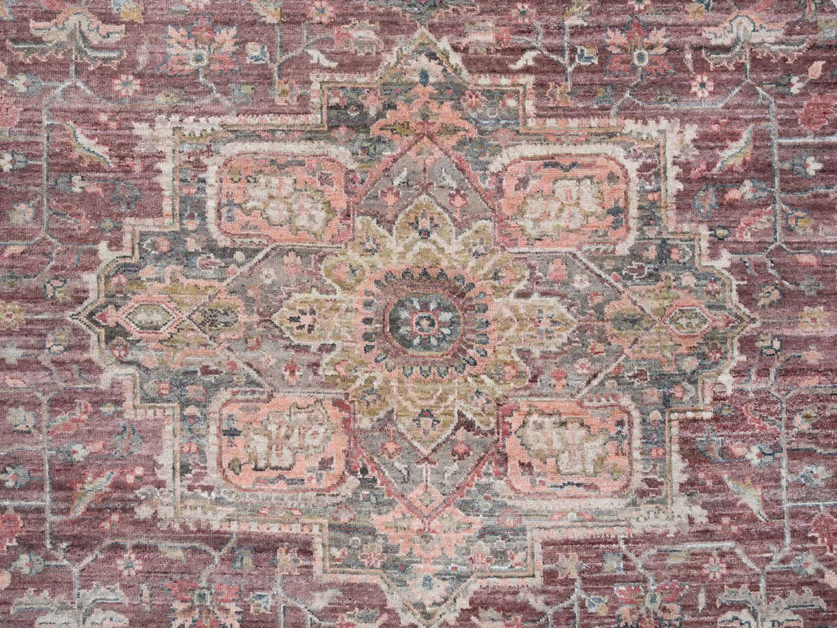 Heriz Tribal & Geometric hand-knotted wool rug in Red & Gray, 9'7" x 9'7" — SKU O065633 (view 8)