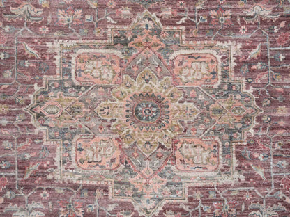 Heriz Tribal & Geometric hand-knotted wool rug in Red & Gray, 9'7" x 9'7" — SKU O065633 (view 8)