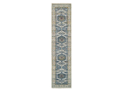 Tribal & Geometric hand-knotted wool runner in Ivory, 2'7" x 11'10" — SKU O065634