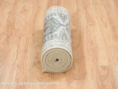 Ivory 2'7" x 11'10" Tribal Hand knotted Wool Rug - Sku: O065634