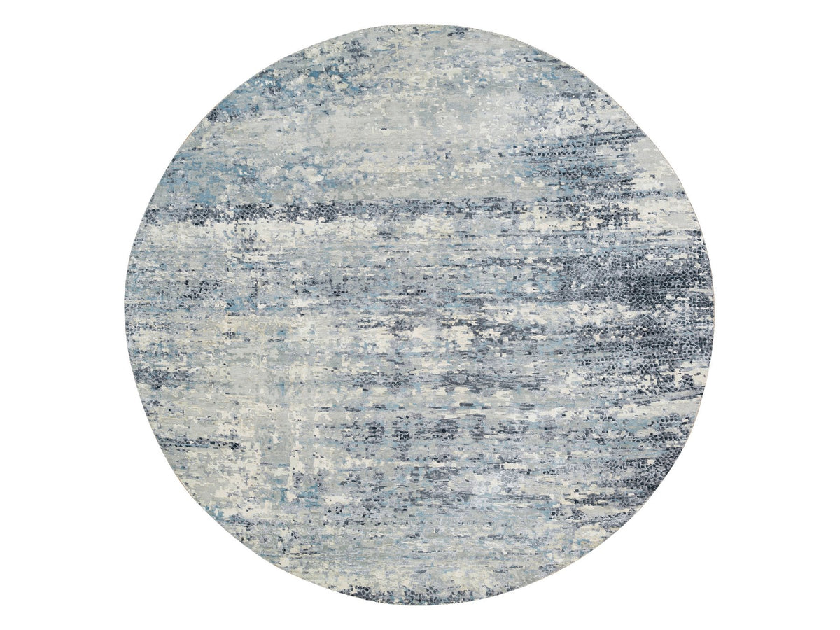 Modern / Contemporary hand-knotted wool/silk rug in Blue, 11'6" x 11'6" — SKU O065635