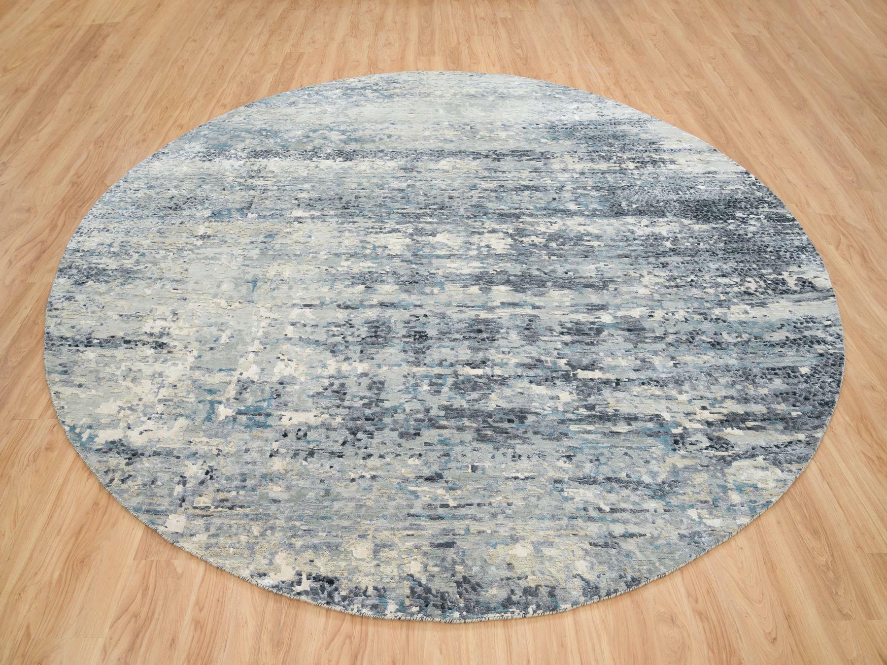 Modern / Contemporary hand-knotted wool/silk rug in Blue, 11'6" x 11'6" — SKU O065635 (view 2)