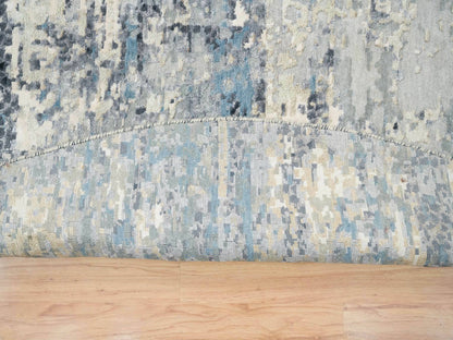 Blue 11'6" x 11'6" Modern and Contemporary Hand knotted Wool/Silk Rug - Sku: O065635