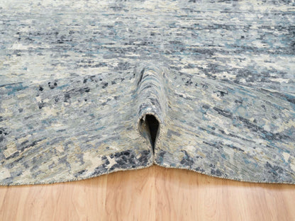 Blue 11'6" x 11'6" Modern and Contemporary Hand knotted Wool/Silk Rug - Sku: O065635