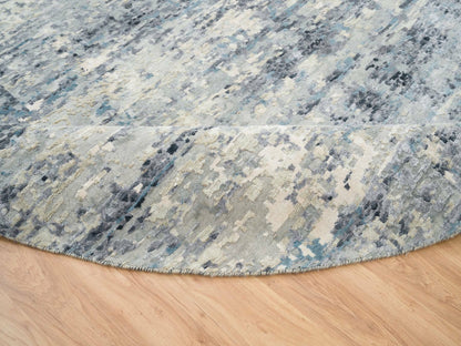 Blue 11'6" x 11'6" Modern and Contemporary Hand knotted Wool/Silk Rug - Sku: O065635