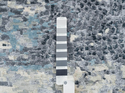 Blue 11'6" x 11'6" Modern and Contemporary Hand knotted Wool/Silk Rug - Sku: O065635