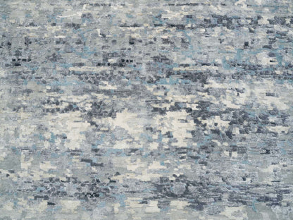Blue 11'6" x 11'6" Modern and Contemporary Hand knotted Wool/Silk Rug - Sku: O065635
