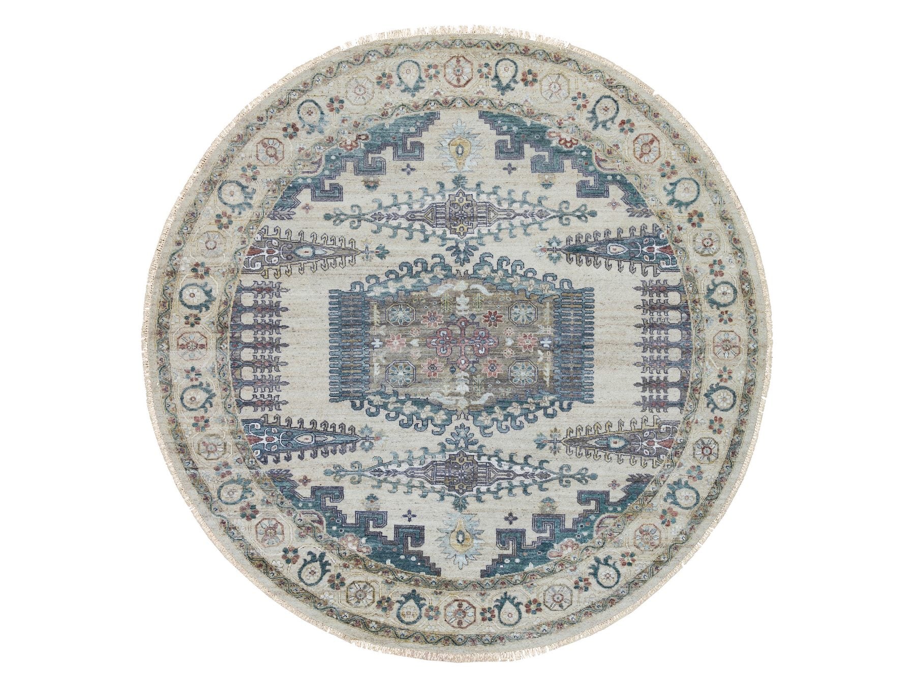 Tribal & Geometric hand-knotted wool rug in Ivory, 9'9" x 9'9" — SKU O065636